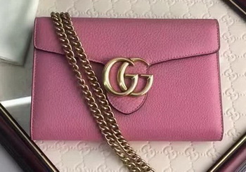 Gucci GG Marmont Leather mini Chain Bag 401232 Pink