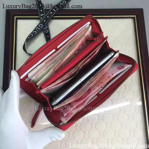 Gucci Leather Zip Around Wallet 456117 Red