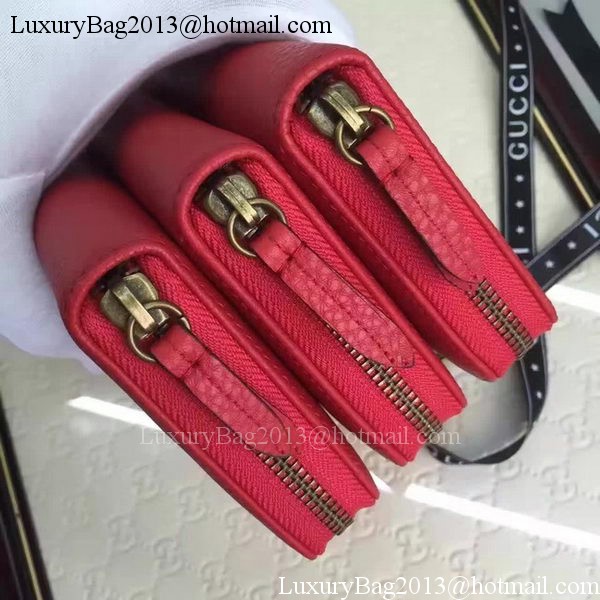 Gucci Leather Zip Around Wallet 456117 Red