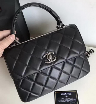 Chanel Classic Top Flap Bag Black Original Sheepskin Leather A92236 Silver