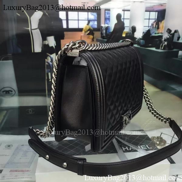 Boy Chanel Flap Bag Black Original Sheepskin Leather A67088 Silver