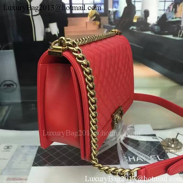 Boy Chanel Flap Bag Red Original Sheepskin Leather A67088 Gold