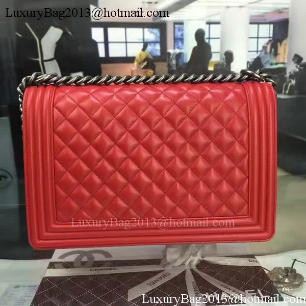 Boy Chanel Flap Bag Red Original Sheepskin Leather A67088 Silver