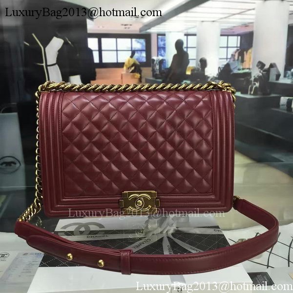 Boy Chanel Flap Bag Wine Original Sheepskin Leather A67088 Gold