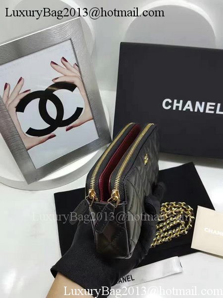 Chanel mini Shoulder Bag Black Sheepskin Leather A7020 Gold