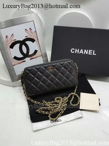 Chanel mini Shoulder Bag Black Sheepskin Leather A7020 Gold