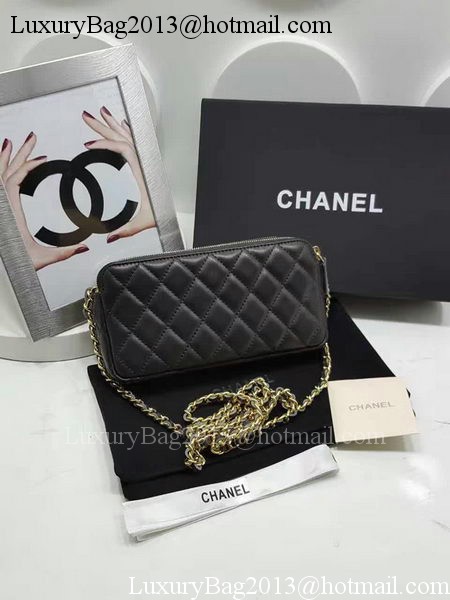 Chanel mini Shoulder Bag Black Sheepskin Leather A7020 Gold