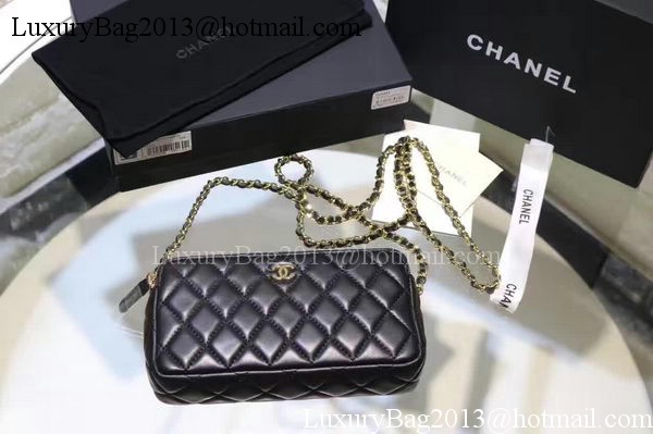 Chanel mini Shoulder Bag Black Sheepskin Leather A7020 Silver