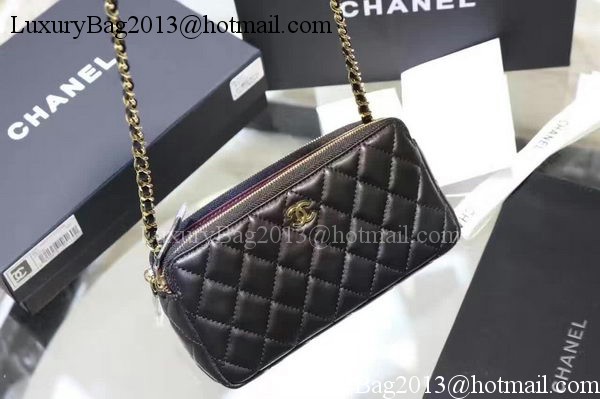 Chanel mini Shoulder Bag Black Sheepskin Leather A7020 Silver