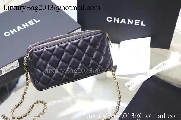 Chanel mini Shoulder Bag Black Sheepskin Leather A7020 Silver