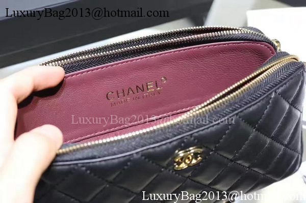 Chanel mini Shoulder Bag Black Sheepskin Leather A7020 Silver