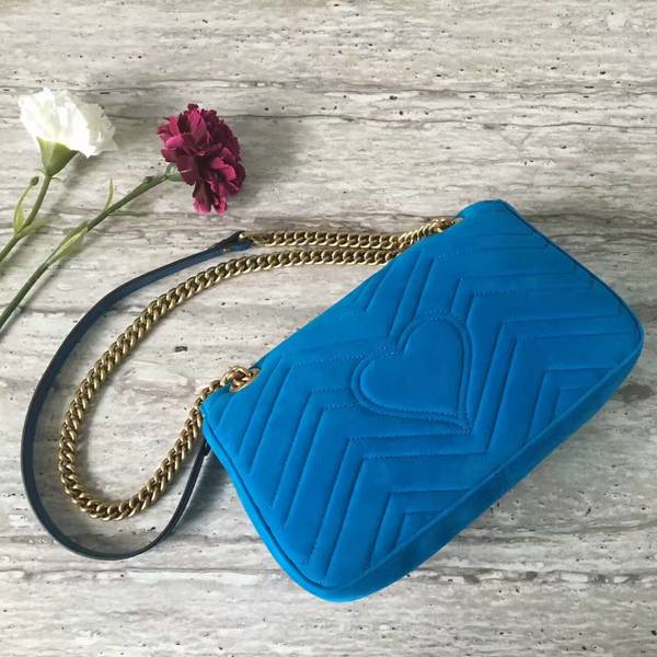 Gucci GG Marmont Suede Leather Medium Shoulder Bag 443497 Blue