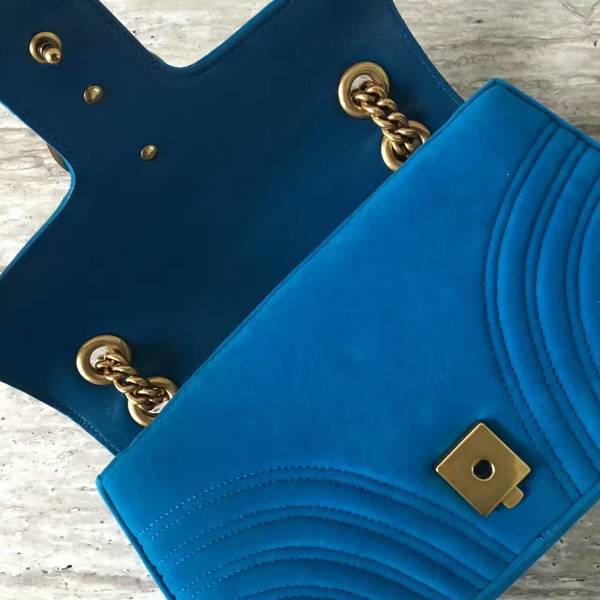 Gucci GG Marmont Suede Leather Medium Shoulder Bag 443497 Blue