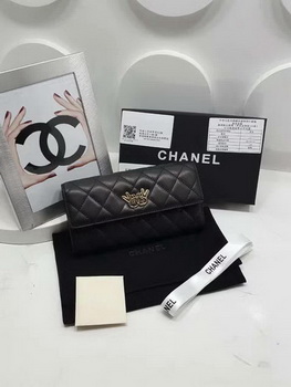 Chanel Original Sheepskin Leather Bi-Fold Wallet A32255 Black