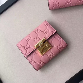 Gucci Signature Leather Padlock Wallet 453155 Pink