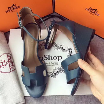 Hermes Leather 70mm Sandal H0741 Blue