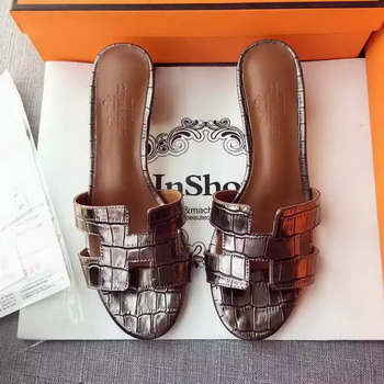 Hermes Leather Slipper HO742 Silver