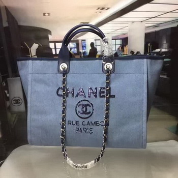 Chanel Large Canvas Tote Shopping Bag A1679 Blue