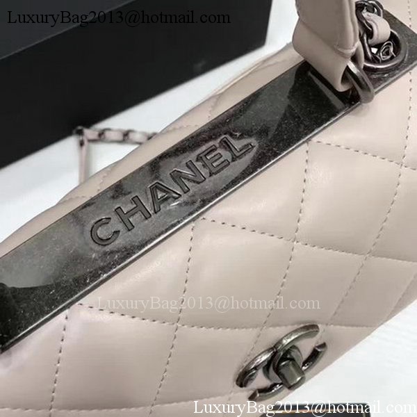 Chanel Classic Top Handle Bag Apricot Sheepskin Leather A92991 Silver