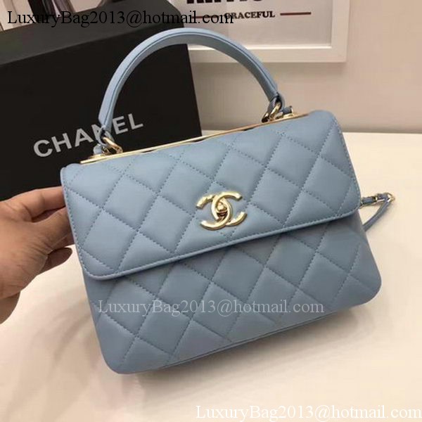 Chanel Classic Top Handle Bag Blue Sheepskin Leather A92991 Gold