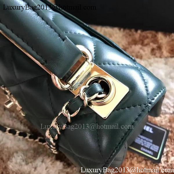 Chanel Classic Top Handle Bag Green Sheepskin Leather A92991 Gold