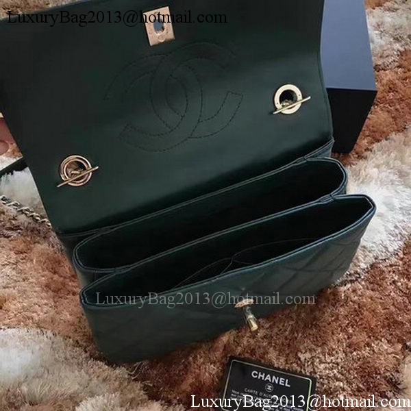 Chanel Classic Top Handle Bag Green Sheepskin Leather A92991 Gold