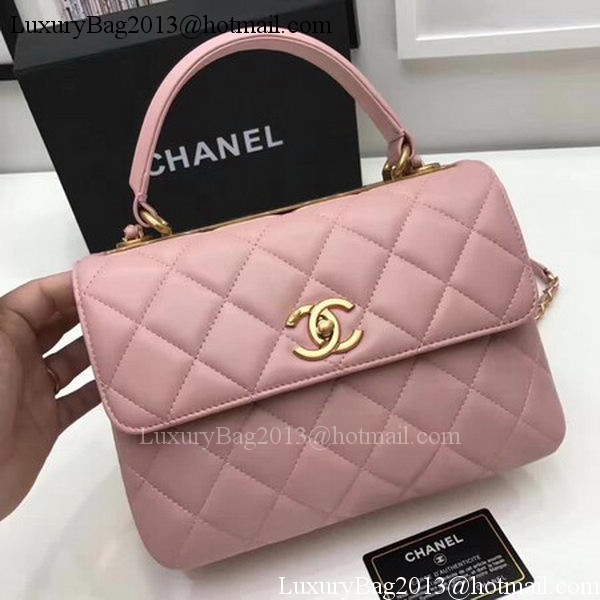 Chanel Classic Top Handle Bag Pink Sheepskin Leather A92991 Gold