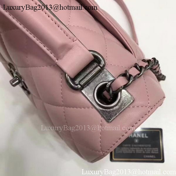 Chanel Classic Top Handle Bag Pink Sheepskin Leather A92991 Silver