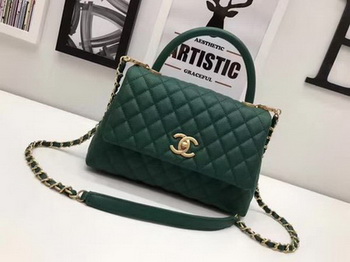 Chanel Classic Top Handle Bag Sheepskin Leather A92991 Green