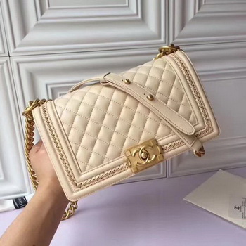 Boy Chanel Flap Shoulder Bag Original Sheepskin Leather A67086 Apricot