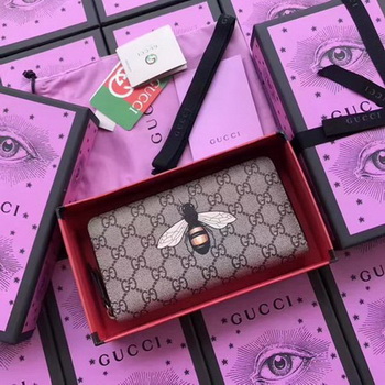 Gucci Bee Print GG Supreme Zip Around Wallet 451273 BEE