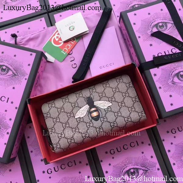 Gucci Bee Print GG Supreme Zip Around Wallet 451273 BEE