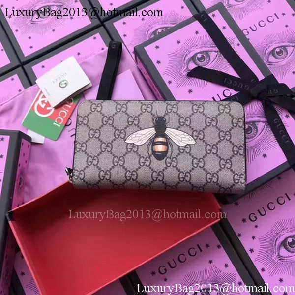 Gucci Bee Print GG Supreme Zip Around Wallet 451273 BEE