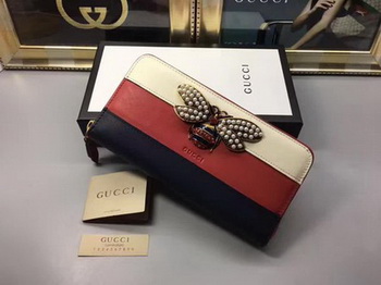 Gucci Queen Margaret Leather Zip Around Wallet 476079 White&Red&Black