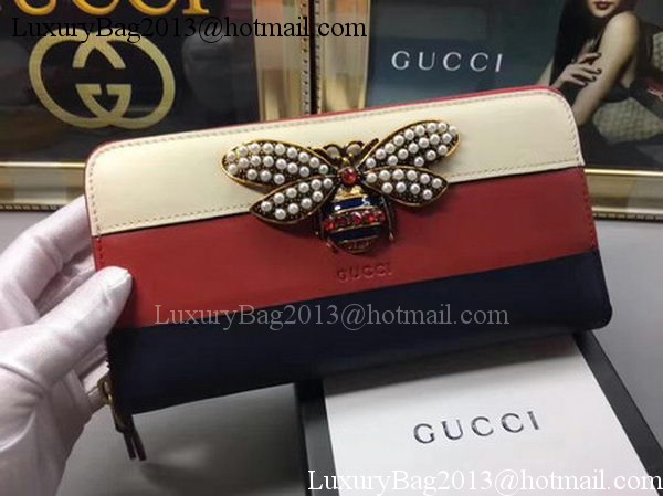 Gucci Queen Margaret Leather Zip Around Wallet 476079 White&Red&Black