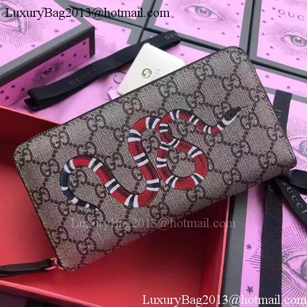 Gucci Snake print GG Supreme Zip Around Wallet 451273 Red