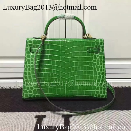 Hermes Kelly 28cm Shoulder Bag Croco Leather K28 Green