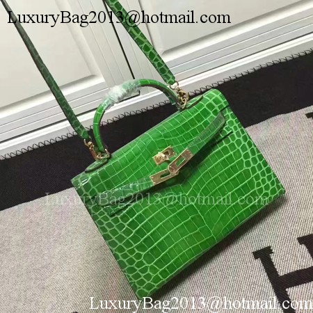 Hermes Kelly 28cm Shoulder Bag Croco Leather K28 Green