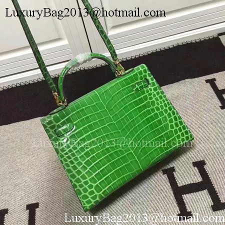 Hermes Kelly 28cm Shoulder Bag Croco Leather K28 Green