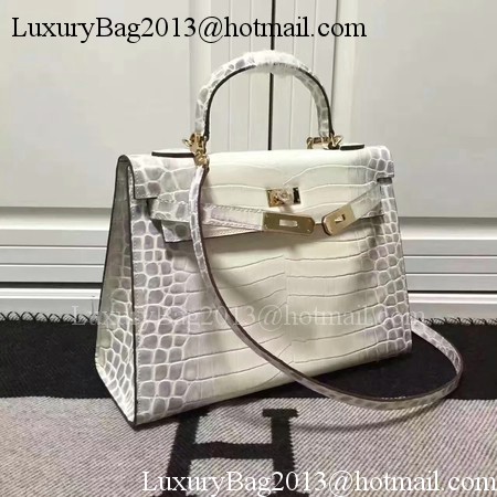 Hermes Kelly 28cm Shoulder Bag Croco Leather K28 OffWhite