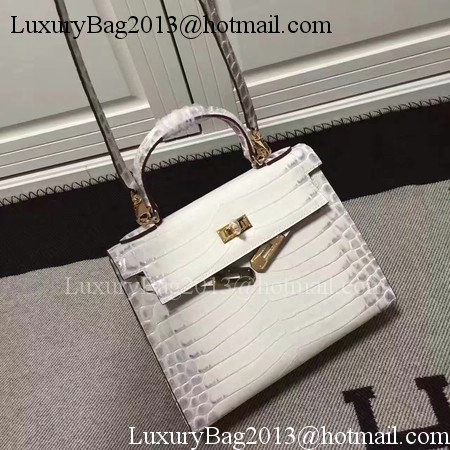 Hermes Kelly 28cm Shoulder Bag Croco Leather K28 OffWhite