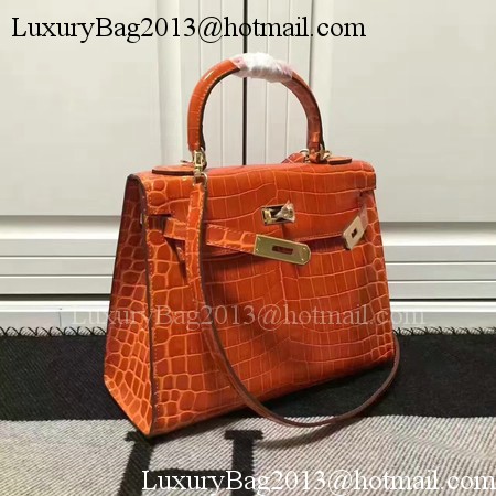 Hermes Kelly 28cm Shoulder Bag Croco Leather K28 Orange