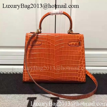 Hermes Kelly 28cm Shoulder Bag Croco Leather K28 Orange