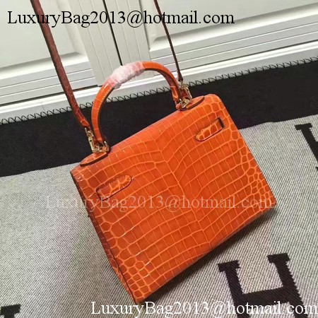 Hermes Kelly 28cm Shoulder Bag Croco Leather K28 Orange