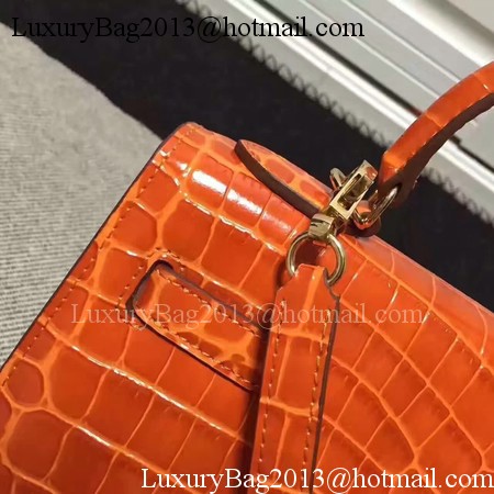 Hermes Kelly 28cm Shoulder Bag Croco Leather K28 Orange