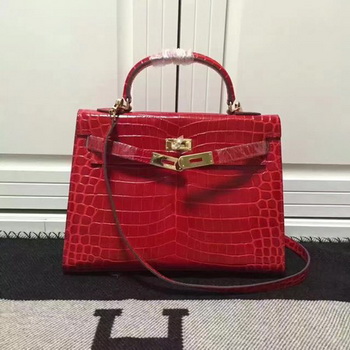 Hermes Kelly 28cm Shoulder Bag Croco Leather K28 Red