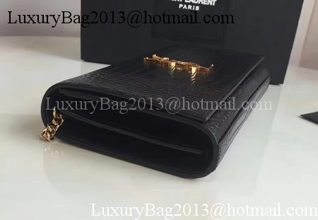 Saint Laurent mini Croco Leather Cross-body Shoulder Bag 360458 Black