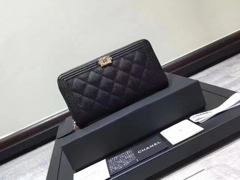 Boy Chanel Zip Around Wallet Black Cannage Pattern CHA5264 Gold