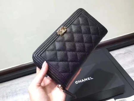 Boy Chanel Zip Around Wallet Black Cannage Pattern CHA5264 Gold