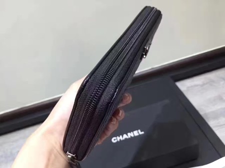 Boy Chanel Zip Around Wallet Black Cannage Pattern CHA5264 Silver